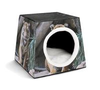 FODPAND Tiger in The Zoo Cat Bed Cave for Small Dog Cat House 3-in-1 Foldable Cats Beds with Removable Washable Cushioned Pillow Covered Cave Pet Tents with Non-Slip Bottom