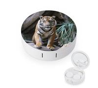 FODPAND Tiger in The Zoo Contact Lens Case with Cleaner Washer Portable Contact Lens Holder Box with Mirror Tweezers Remover Tool Solution Bottle for Daily Makeup Office