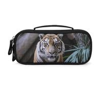 FodPand Tiger in The Zoo Cosmetic Bag with Handle And Zipper Makeup Brushes Organizer Case PU Leather Toiletry Bag Small Makeup Bags for Travel Or Daily