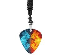 FodPand Titanium Steel Guitar Pick Necklace for Men Women Fire Vs Ice Art Guitars Pick Pendant Decoration Personalized Guitar Picks with Gifts for Music Lovers,Customizable