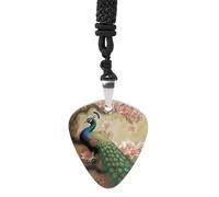 FodPand Titanium Steel Guitar Pick Necklace for Men Women Oriental Peacock on Flower Tree Guitars Pick Pendant Decoration Personalized Guitar Picks with Gifts for Music Lovers,Customizable