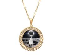 FodPand Total Solar Eclipse Pendant Necklace Diamond Jewelry Round Womens Necklaces Fashion Jewelry Accessories Birthday Gifts for Women, One size, Zinc, Diamond