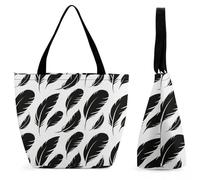 FodPand Tote Bag for Women Black Feather Float Shoulder Bag Handbag for Travel Beach Work Shopping Bags Grocery Bags