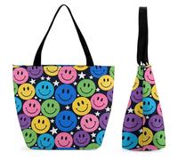 FodPand Tote Bag for Women Colorful Happy Faces Shoulder Bag Handbag for Travel Beach Work Shopping Bags Grocery Bags