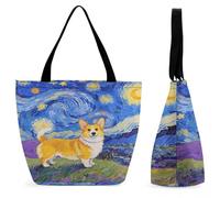 FodPand Tote Bag for Women Corgi Starry Night Shoulder Bag Handbag for Travel Beach Work Shopping Bags Grocery Bags