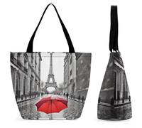 FodPand Tote Bag for Women Eiffel Tower Paris Red Umbrella Shoulder Bag Handbag for Travel Beach Work Shopping Bags Grocery Bags