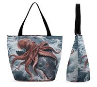 FodPand Tote Bag for Women Giant Squid Vs Whale Shoulder Bag Handbag for Travel Beach Work Shopping Bags Grocery Bags