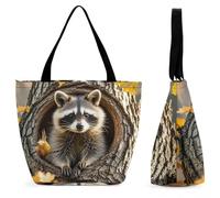 FodPand Tote Bag for Women Raccoon in The Fall Tree Hole Shoulder Bag Handbag for Travel Beach Work Shopping Bags Grocery Bags