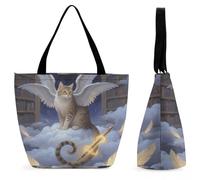 FodPand Tote Bag for Women Six Winged Angel Cat Shoulder Bag Handbag for Travel Beach Work Shopping Bags Grocery Bags