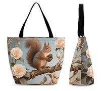 FodPand Tote Bag for Women Squirrel Holding Hazelnut Shoulder Bag Handbag for Travel Beach Work Shopping Bags Grocery Bags