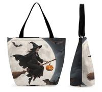FodPand Tote Bag for Women Witch Broom Flight Shoulder Bag Handbag for Travel Beach Work Shopping Bags Grocery Bags