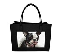 FodPand Tote Bags Reusable Shopping Bag Grocery Bag Boston Terrier Felt Handbags Storage Bags, Black, One Size
