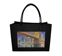 FodPand Tote Bags Reusable Shopping Bag Grocery Bag Brooklyn Bridge Dot Lights Felt Handbags Storage Bags, Black, One Size
