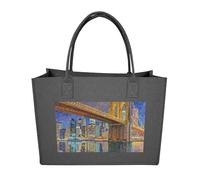 FodPand Tote Bags Reusable Shopping Bag Grocery Bag Brooklyn Bridge Dot Lights Felt Handbags Storage Bags, Dark Gray, One Size