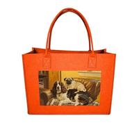 FodPand Tote Bags Reusable Shopping Bag Grocery Bag Brown Gordon Setter Pug Snuggles Felt Handbags Storage Bags Fruit Orange