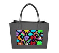 FodPand Tote Bags Reusable Shopping Bag Grocery Bag Colorful Element Pattern Felt Handbags Storage Bags Dark Gray