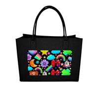 FodPand Tote Bags Reusable Shopping Bag Grocery Bag Colorful Element Pattern Felt Handbags Storage Bags Black