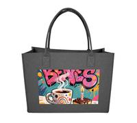 FodPand Tote Bags Reusable Shopping Bag Grocery Bag Doodle Style Coffee Cake Felt Handbags Storage Bags, Dark Gray, One Size