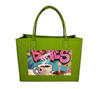 FodPand Tote Bags Reusable Shopping Bag Grocery Bag Doodle Style Coffee Cake Felt Handbags Storage Bags Light Green