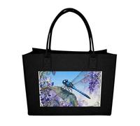 FodPand Tote Bags Reusable Shopping Bag Grocery Bag Dragonfly Jacaranda Leaf Felt Handbags Storage Bags Black