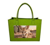 FodPand Tote Bags Reusable Shopping Bag Grocery Bag Fennec Fox Digging Felt Handbags Storage Bags Light Green