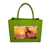 FodPand Tote Bags Reusable Shopping Bag Grocery Bag Flying Seagull View Felt Handbags Storage Bags Light Green