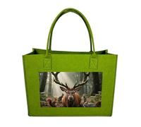FodPand Tote Bags Reusable Shopping Bag Grocery Bag Forest Wildlife Felt Handbags Storage Bags Light Green