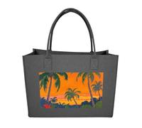 FodPand Tote Bags Reusable Shopping Bag Grocery Bag Gauguin Tropical Sunset Felt Handbags Storage Bags Dark Gray