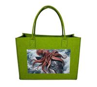 FodPand Tote Bags Reusable Shopping Bag Grocery Bag Giant Squid Vs Whale Felt Handbags Storage Bags Light Green