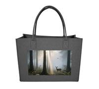 FodPand Tote Bags Reusable Shopping Bag Grocery Bag Misty Forest Dawn Felt Handbags Storage Bags Dark Gray