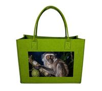FodPand Tote Bags Reusable Shopping Bag Grocery Bag Peruvian Night Monkey Felt Handbags Storage Bags Light Green