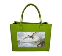 FodPand Tote Bags Reusable Shopping Bag Grocery Bag Pterosaur Flying Over Lake Felt Handbags Storage Bags, Light Green, One Size