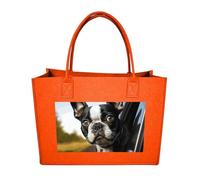 FodPand Tote Bags Reusable Shopping Bag Grocery Bag Puppy Dog Boston Terrier Felt Handbags Storage Bags Fruit Orange