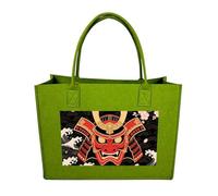 FodPand Tote Bags Reusable Shopping Bag Grocery Bag Samurai Mask Felt Handbags Storage Bags Light Green