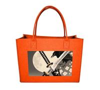 FodPand Tote Bags Reusable Shopping Bag Grocery Bag Samurai Sword Draw Felt Handbags Storage Bags Fruit Orange