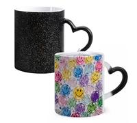 FodPand Transparent Glass Happy Face Color Changing Mugs Heat Sensitive Ceramic Coffee Mugs Funny Temperature Changing Mug Novelty Magic Cup Gift for Coffee Lover 11 Oz