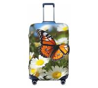FodPand Travel Luggage Cover Protector Butterfly on Daisy Flower Suitcase Cover Washable Elastic Suitcase Protector Anti-Scratch Suitcase Cover Fits 18-32 Inch Luggage, Black, S