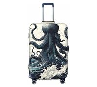 FodPand Travel Luggage Cover Protector Ocean Inspired Sketch Suitcase Cover Washable Elastic Suitcase Protector Anti-Scratch Suitcase Cover Fits 18-32 Inch Luggage, Black, L