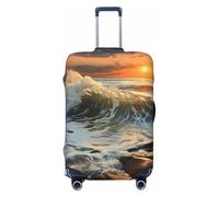 FodPand Travel Luggage Cover Protector Rocky Wave Sunset Painting Suitcase Cover Washable Elastic Suitcase Protector Anti-Scratch Suitcase Cover Fits 18-32 Inch Luggage, Black, M