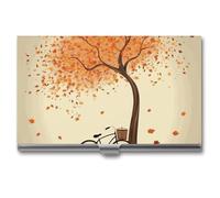 FodPand Tree Autumn Falling And Bicycle Business Card Case Business Card Holder Cards Holder Organizer Mini Aluminum Wallet for Credit Cards, Durable Scratch Resistant, Gift for Men Women