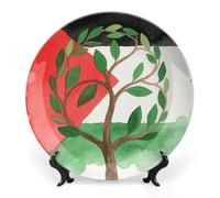 FodPand Tree of Life Palestinian Flag Bone China Decorative Plate with Display Stand Porcelain Wall Hanging Plate for Home Office Decor Elegant Round Ceramic Plates for Home Decor & Gift Idea 8inch