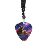FodPand Trendy Guitar Pick Necklace for Women & Men, 1.2x1.1 Inch Bear Galaxy Pendant with 24" Black Cord, Metal Bass Picks Musical Jewelry Gift for Musicians, Daily Wear
