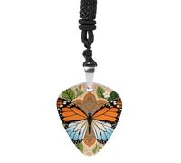 FodPand Trendy Guitar Pick Necklace for Women & Men, 1.2x1.1 Inch Boho Mandala Butterfly Pendant with 24" Black Cord, Metal Bass Picks Musical Jewelry Gift for Musicians, Daily Wear