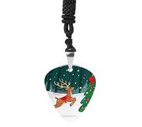 FodPand Trendy Guitar Pick Necklace for Women & Men, 1.2x1.1 Inch Christmas Tree Elk Pendant with 24" Black Cord, Metal Bass Picks Musical Jewelry Gift for Musicians, Daily Wear