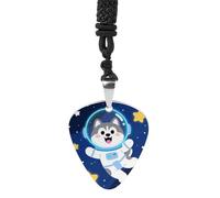 FodPand Trendy Guitar Pick Necklace for Women & Men, 1.2x1.1 Inch Cute Husky Astronauts on Space Pendant with 24" Black Cord, Metal Bass Picks Musical Jewelry Gift for Musicians, Daily Wear