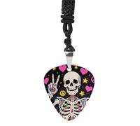 FodPand Trendy Guitar Pick Necklace for Women & Men, 1.2x1.1 Inch Hippie Skull Pendant with 24" Black Cord, Metal Bass Picks Musical Jewelry Gift for Musicians, Daily Wear