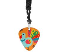 FodPand Trendy Guitar Pick Necklace for Women & Men, 1.2x1.1 Inch Turkey Chicken Pendant with 24" Black Cord, Metal Bass Picks Musical Jewelry Gift for Musicians, Daily Wear