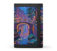 FodPand Tri-Fold Wallet with 8 Card Slots & Money Clip - Abstract Tiger Slim Compact Wallet for Men & Women, Amsterdam Canal Lights, One Size, Modern