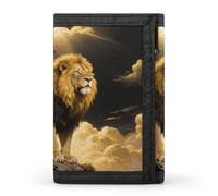 FodPand Tri-Fold Wallet with 8 Card Slots & Money Clip - Animal Leopard Print Slim Compact Wallet for Men & Women, Black and Gold African Leo Lion King with Cro, One Size, Modern