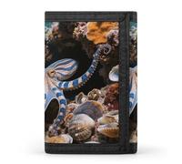 FodPand Tri-Fold Wallet with 8 Card Slots & Money Clip - BatCross Slim Compact Wallet for Men & Women, Blue - ringed octopus, One Size, Modern